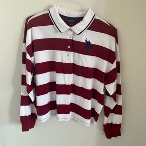 US Polo Assn Long Sleeve Men’s Polo Shirt Top Red/White striped Sz XL